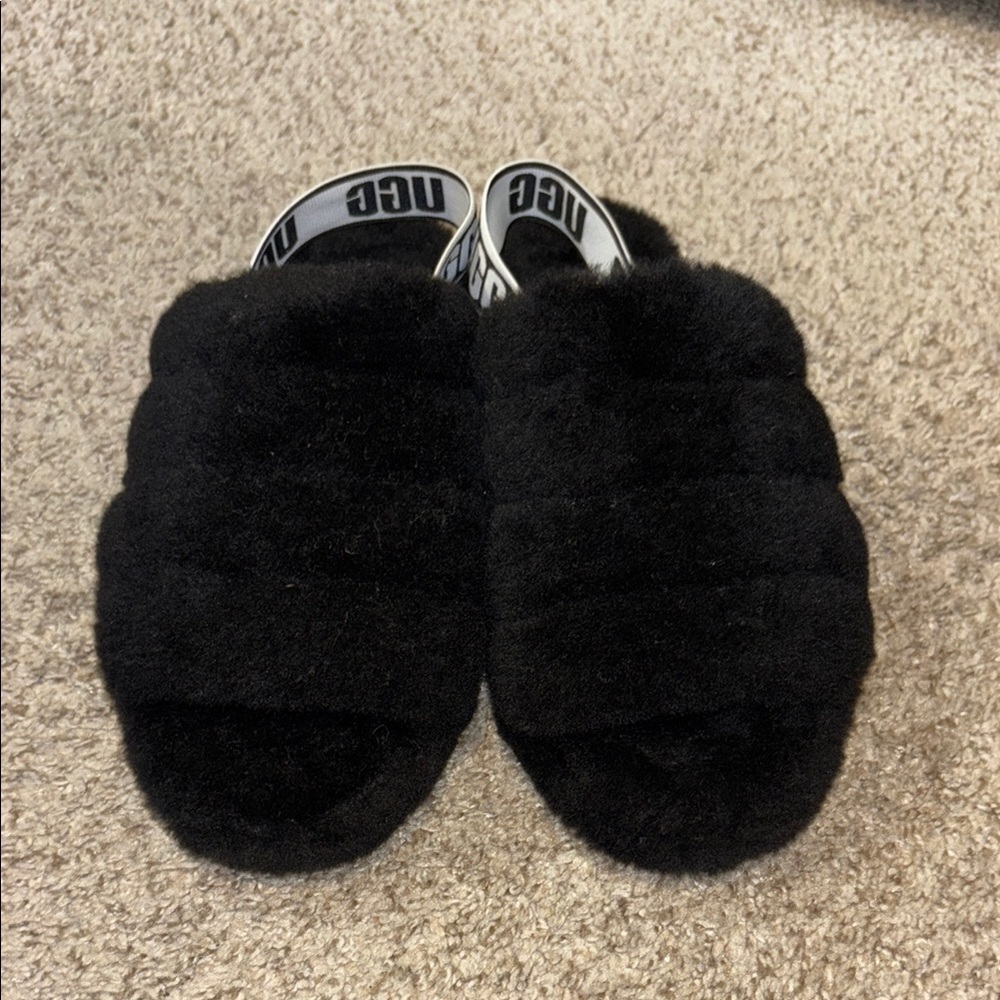UGG Black Fluffy Slides